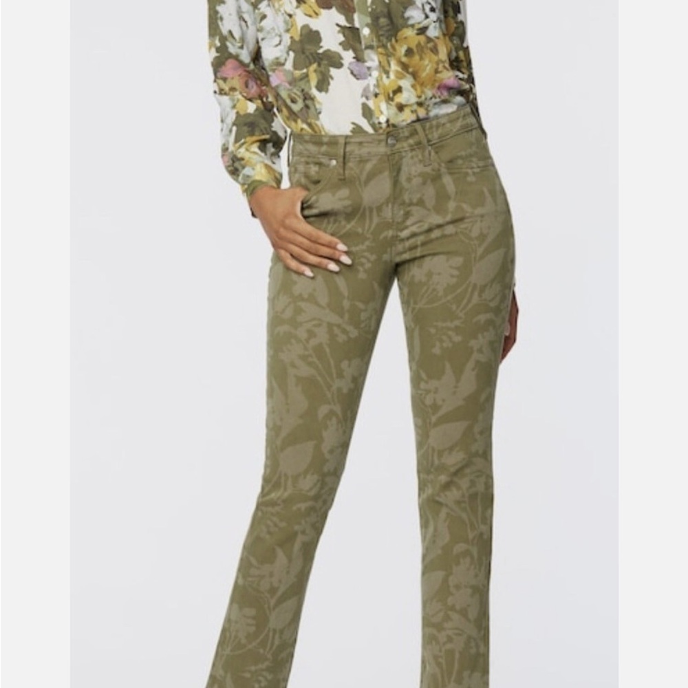 NYDJ Green Floral Sheri Slim Sz 12